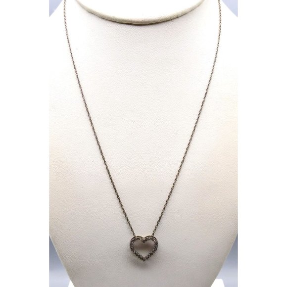 Vintage Sterling Silver and Diamond Heart Pendant Necklace on NC 925 Delicate Ch - Picture 3 of 5